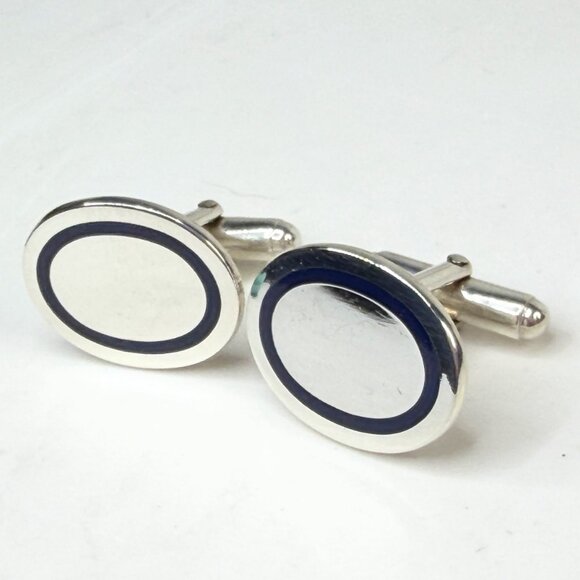 Vintage Tiffany & Co 925 Blue Enamel Oval Cufflinks SS228
